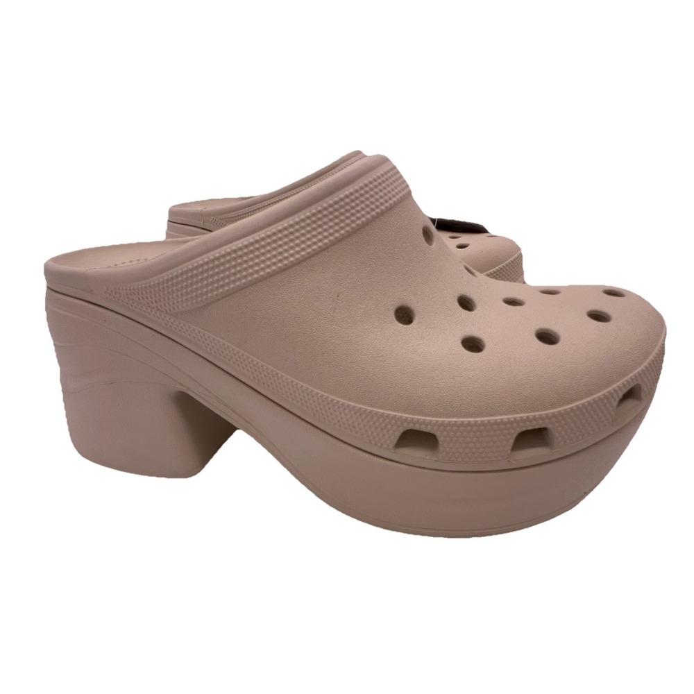 CROCS SIREN PLATFORM CLOGS Heeled Beige High Heel Platform‎ Sandals Sz 12 NWT